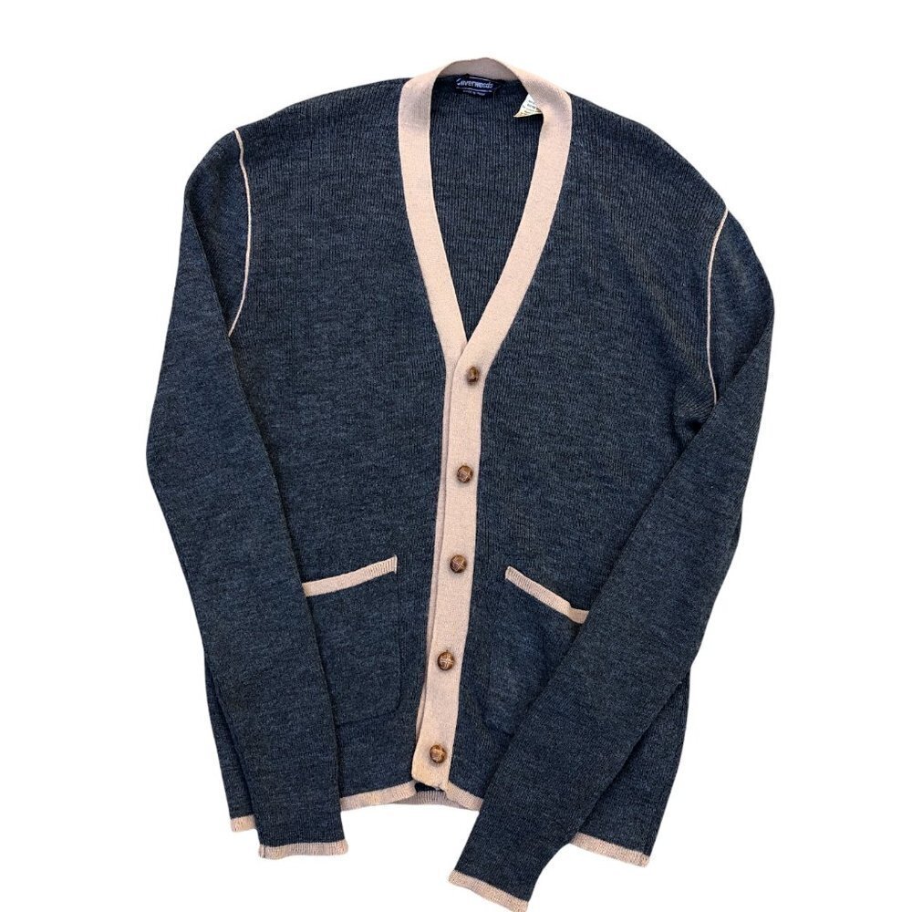 SILVERWOODS Designer Made in Italy Cardigan Sweater Women's XL Grey Vintage 80s 